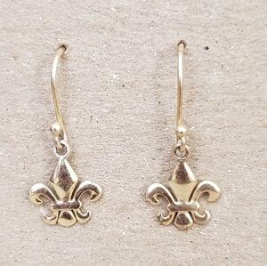 Sterling Silver Gold Fleur de Lis Dangly Earrings